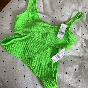 New LA hearts Pac Sun seersucker high waisted bikini set neon green